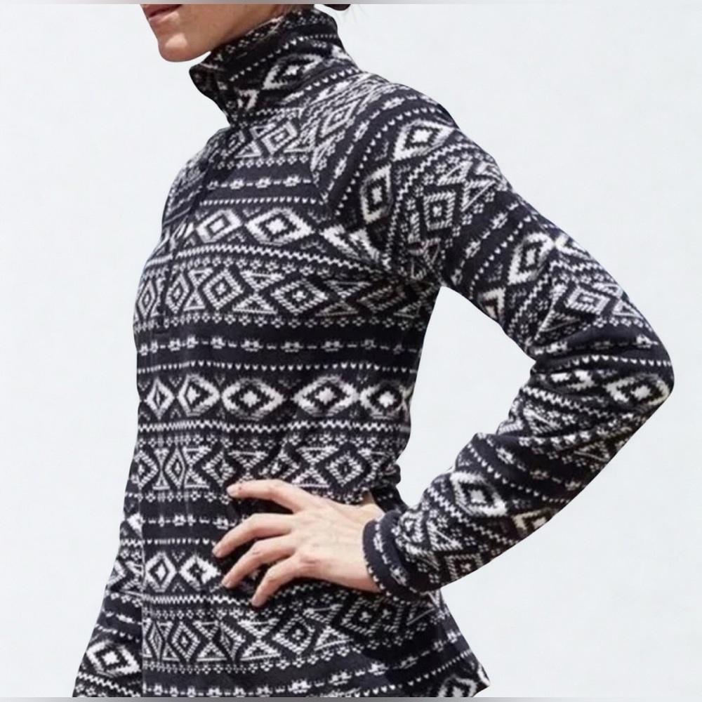 EDDIE BAUER Womens 1/4 Zip Pullover Quest Fleece Black White Aztec Isle Print M